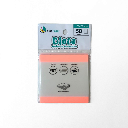 Bloco Adesivo Transparente com borda Laranja