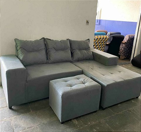 Sofa chaise com almofada e puffs (várias cores)