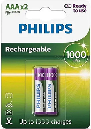 Pilhas Recarregável Palito Philips Aaa 1000mah Kit com 2 un