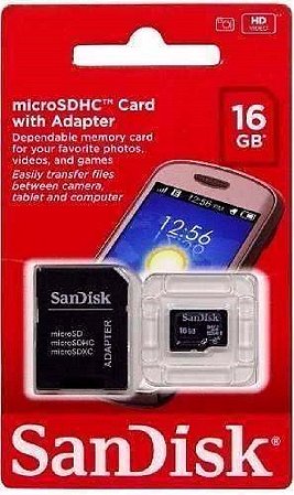 Cartao Micro SDHC 16GB Sandisk Original  Adaptador