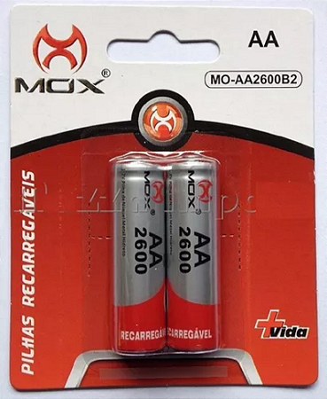 Pilha Aa Recarregável AA Mox 2600  cartela com 2 Unidades