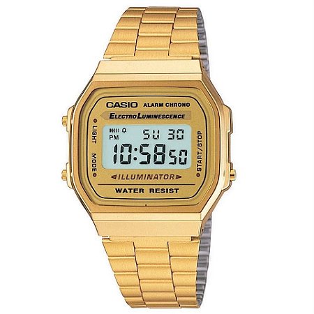 Relógio Casio Digital Dourado Unissex Digital  A168WGs