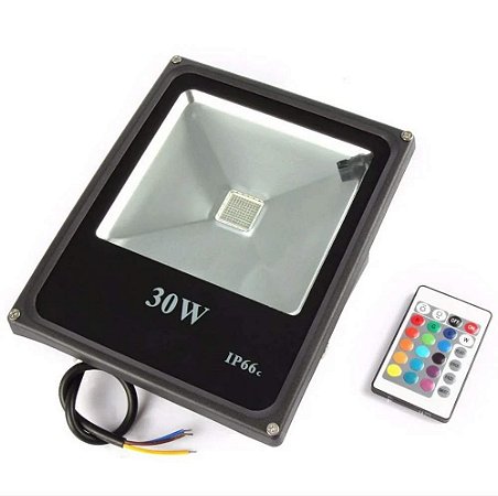 REFLETOR LED RGB COLORIDO 30W BIVOLT COM CONTROLE 30W-RGB-T