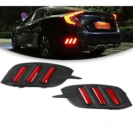 REFLETOR LED MUSTANG PARACHOQUE TRASEIRO HONDA CIVIC G10 2017 2018 2019 2020 2021 2022