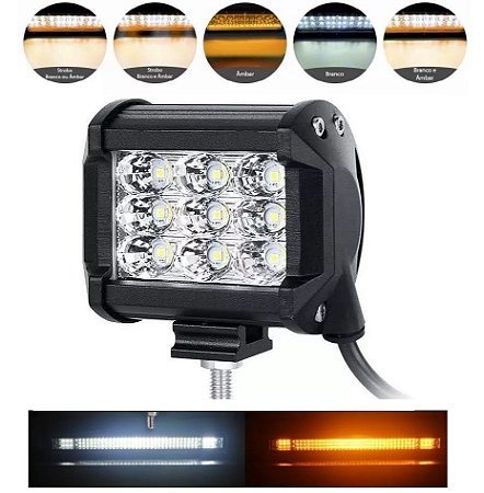 BARRA DE LED 12V-60V 36W 10CM BICOLOR BRANCO LARANJA STROBO CAMINHAO BARCO JEEPE 4X4 TRATOR OFF ROAD