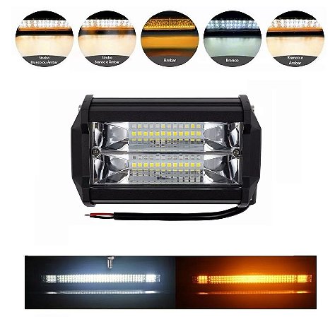 BARRA DE LED 12V-60V 72W 15CM BICOLOR BICOLOR BRANCO LARANJA STROBO CAMINHAO BARCO JEEPE 4X4 TRATOR OFF ROAD