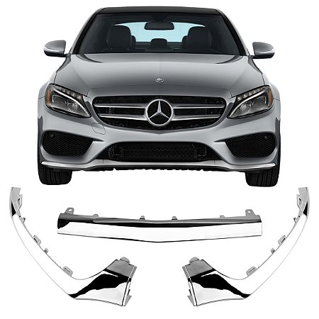 KIT FRISO MOLDURA CROMADA INFERIOR DIANTEIRA MB CLASSE C W205 C200 C250 C300 C350 C63 AMG 2015 2016 2017 2018 2019
