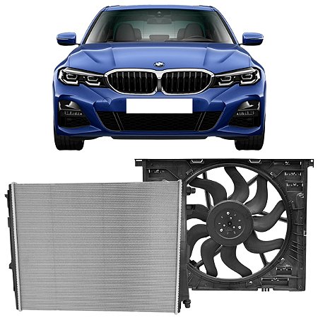 KIT RADIADOR ÁGUA + VENTOINHA ELETROVENTILADOR ARREFECIMENTO MOTOR BMW SÉRIE 3 G20 320I 330E 330I 2019 2020 2021 2022