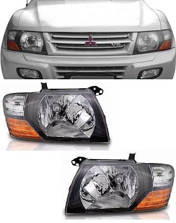 FAROL DIANTEIRO MASCARA NEGRA MITSUBISHI PAJERO FULL 2001 2002 2003 2004 2005 2006 2007