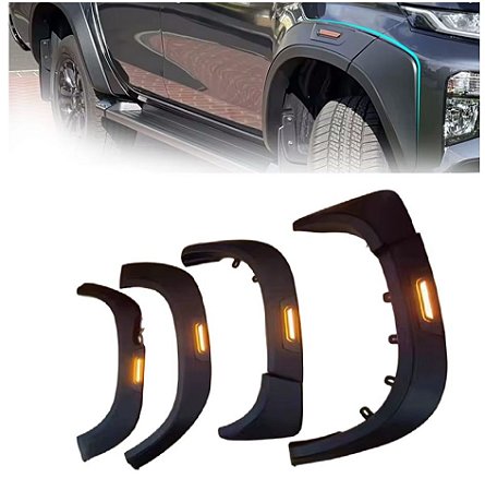 KIT 04 PEÇAS MOLDURA ALARGADOR PARALAMA LED L200 TRITON 2020 2021 2022 2023 2024 2025