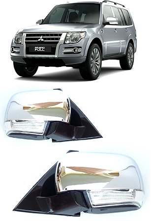 RETROVISOR CROMADO RETRÁTIL COM PISCA ELETRICO PAJERO FULL 2008 2009 2010 2011 2012 2013 2014 2015 2016 2017 2018 2019
