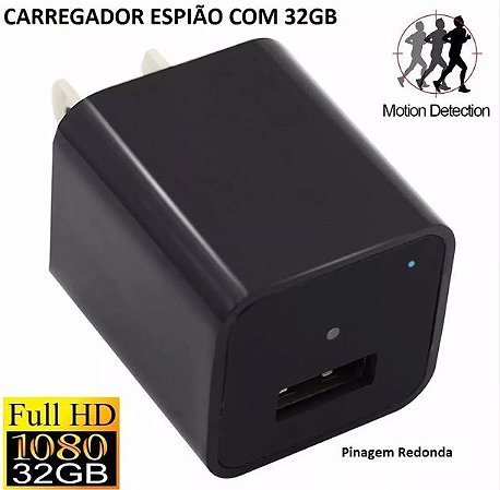 Carregador Espião Filmadora De Parede Grava Audio/video Hd 32GB