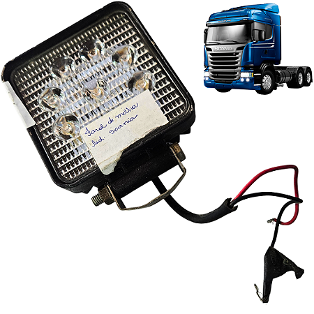 Farol de milha Led Scania Auxiliar Universal 12/24V 27W Quadrado modelo slim