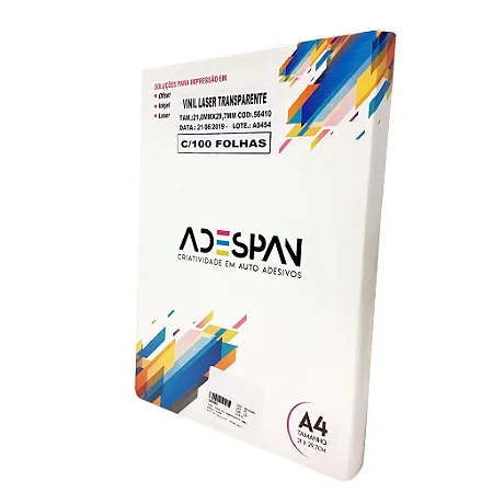 VINIL LASER TRANSPARENTE A4 100 FLS