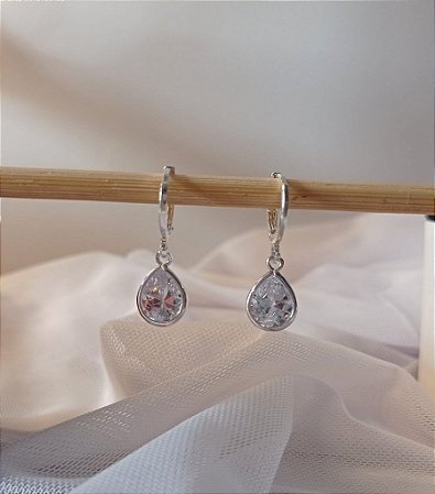 Brinco Argola Pingente Zirconia Prateado Antialergico