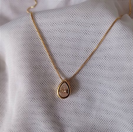 Gargantilha Gota com Zirconia Dourada Banhado Ouro 18k Antialergico