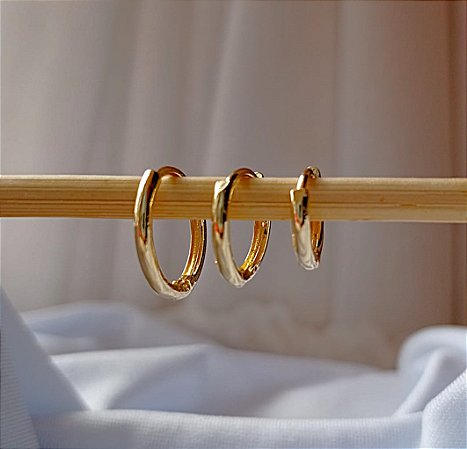 Brinco Trio de Argolas Sortidas Banhado Ouro 18k Antialergico