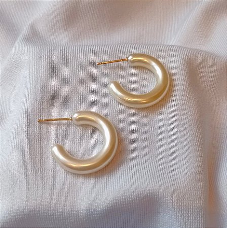 Brinco Argola Meia Lua com Perola Banhado Ouro 18k Antialergico