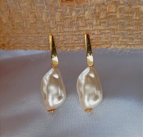 Brinco Perola Barroca Natural Par Banhado Ouro 18k Antialergico