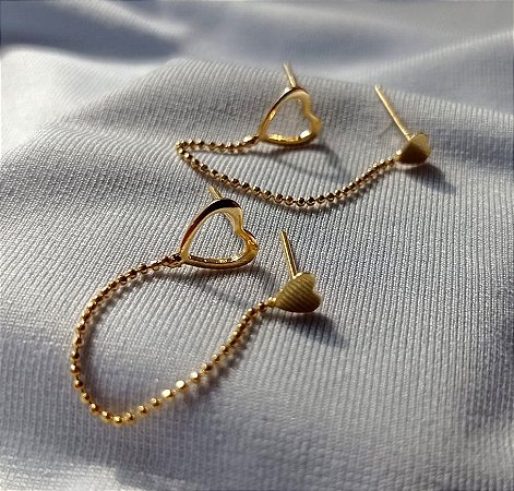 Brinco Corrente para Dois Furos Fino Banhado Ouro 18k Antialergico