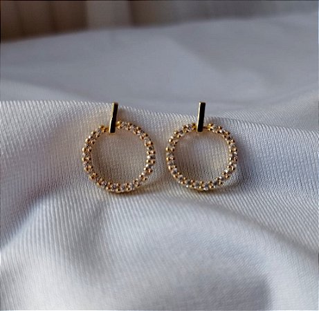 Brinco Circular Cravejado com Zirconia Banhado Ouro 18k Antialergico