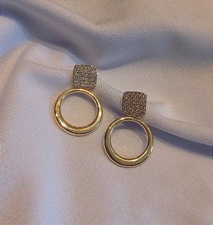 Brinco com Zirconia Pendurado Fino Banhado Ouro 18k Antialergico