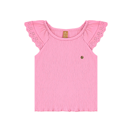 Blusinha Menina Básica Manga Rosa Prisma
