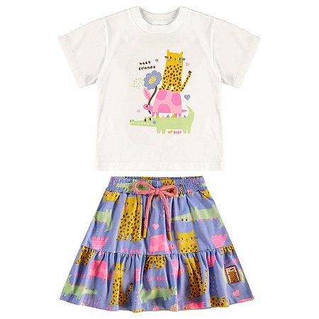 Conjunto Menina com Saia Bichos Geométricos