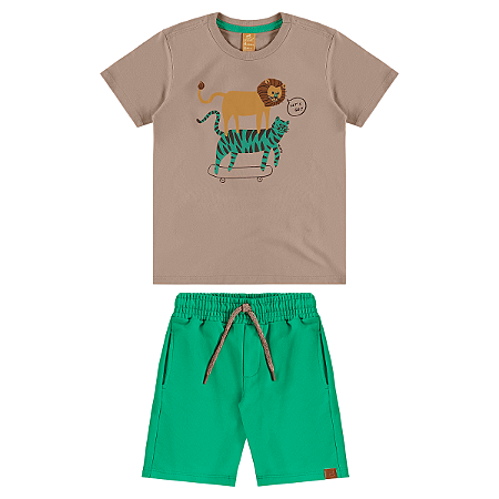 Conjunto Menino Bichos Geométricos Caqui