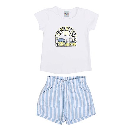 Conjunto Lemonade Blusa Cotton Branca Shorts Sarja Eco