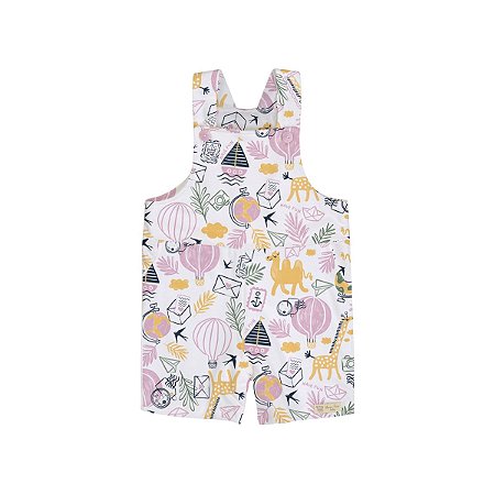 Jardineira Estampada Moletim Rosa