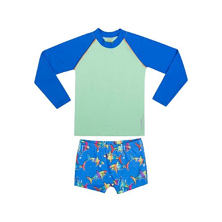 Conjunto Infantil Camiseta Verde e Sunga Proteção UV
