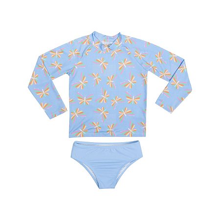 Conjunto Picolé Feminino Blusa e Tanga Malha Proteção UV Azul