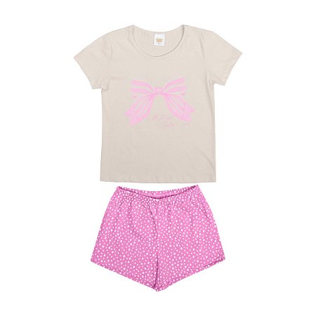 Pijama Little Miss Sailor Blusa Bege e Shorts