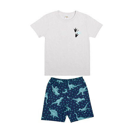 Pijama T-Rex Paws Camiseta Off White Bermuda Sublimada