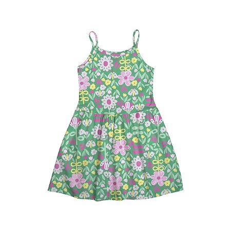 Vestido Alça Estampado Cotton Verde