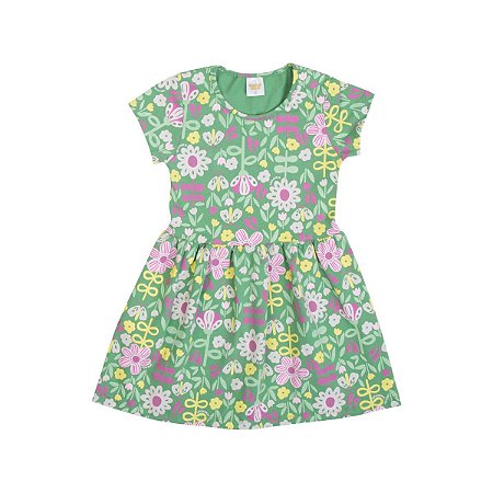 Vestido Manga Estampado Cotton Verde