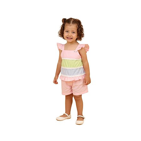 Conjunto Algodão Doce Blusa e Shorts Rosa