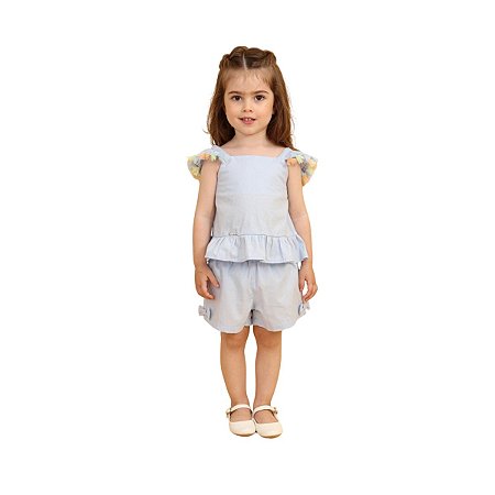 Conjunto Celeste Blusa e Shorts Azul