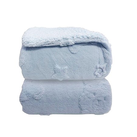 Cobertor Sherpan Relevo Urso Azul Bebê