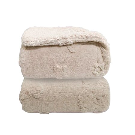 Cobertor Sherpan Relevo Urso Bege