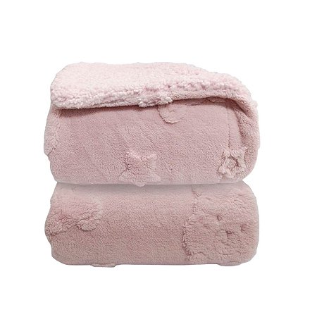 Cobertor Sherpan Relevo Urso Rosa Bebê