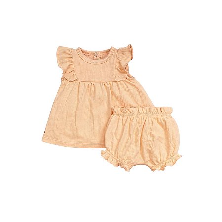Conjunto Bata Menina Shorts Malha Coral