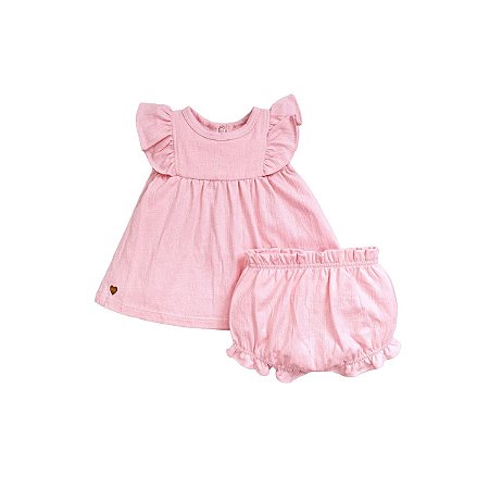 Conjunto Bata Menina Shorts Malha Rosa