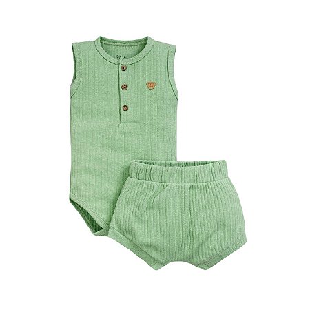 Conjunto Body Regata Shorts Canelado Verde