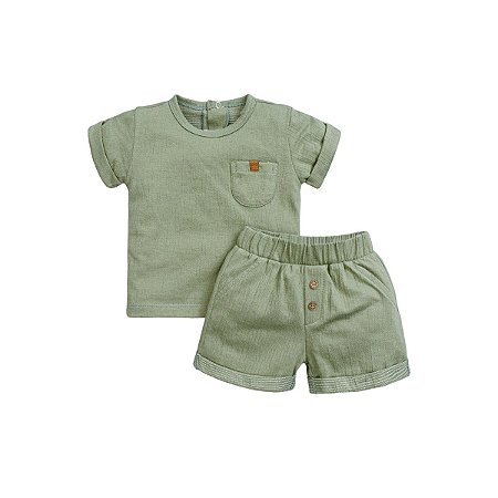 Conjunto Camiseta Manga Curta Shorts Malha Anarruga Verde