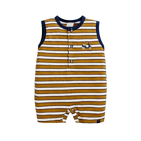 Macacão Regata Malha Listrado Mostarda