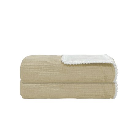 Manta Gaze Poms Dupla Face Bege