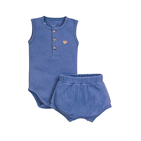 Conjunto Body Regata Shorts Canelado Azul