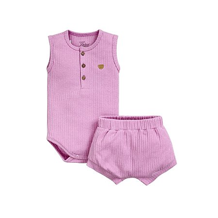 Conjunto Body Regata Shorts Canelado Lilás